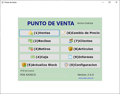 Interfaz principal del sistema POS UBIN